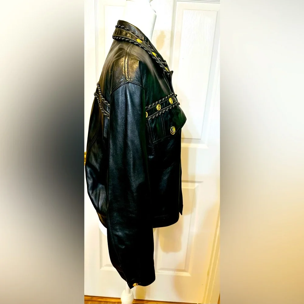 MCM Jacket Bomber Leather Black Rare Luxury Jacket Made In Italy Size large